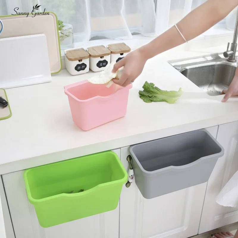 Plastic Basket Hanging Trash Can Waste Bin Garbage Can Storage Box Trash Storage Desktop Kitchen Holder Cabinet Door 1pcs