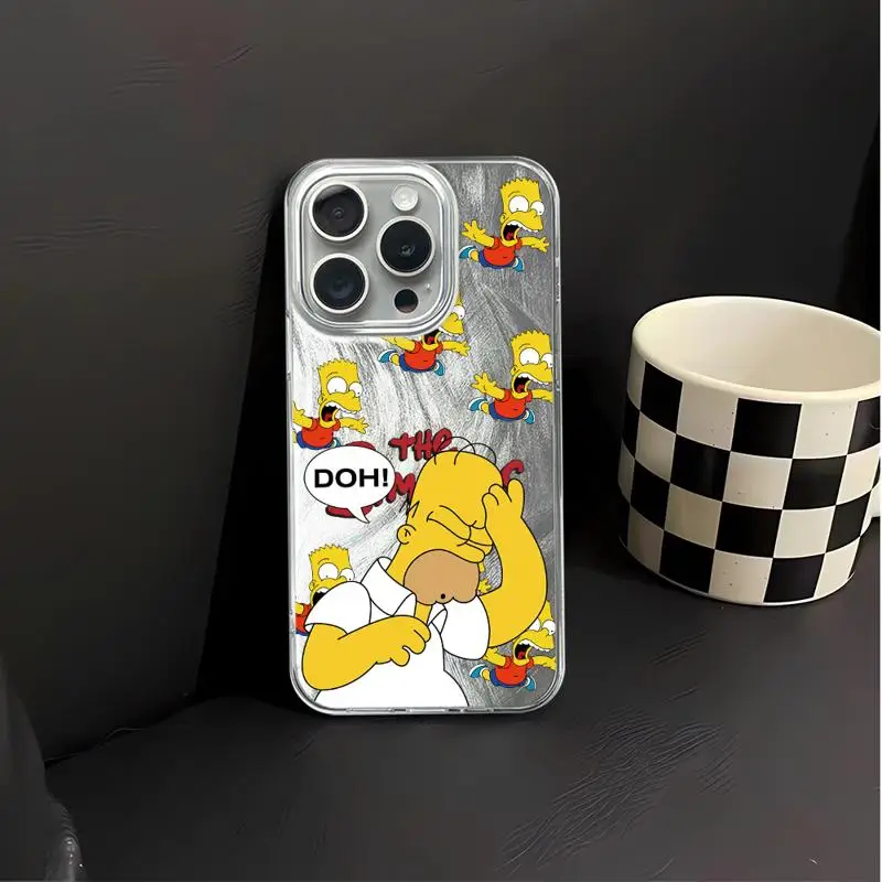 Simpsons Family Luxury Case For Apple iPhone 15 11 13 14 Pro Max 12 15 7 8 Plus X XS XR Feather Yarn Phone Cover