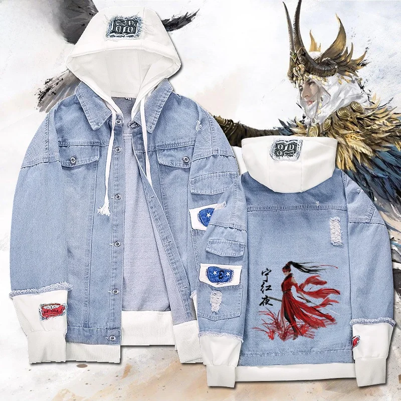 

Naraka Game Steam Unisex Denim Hoodie Jacket Cotton Polyester Blend Long Sleeve Standard Fit Outerwear for Youth And Students