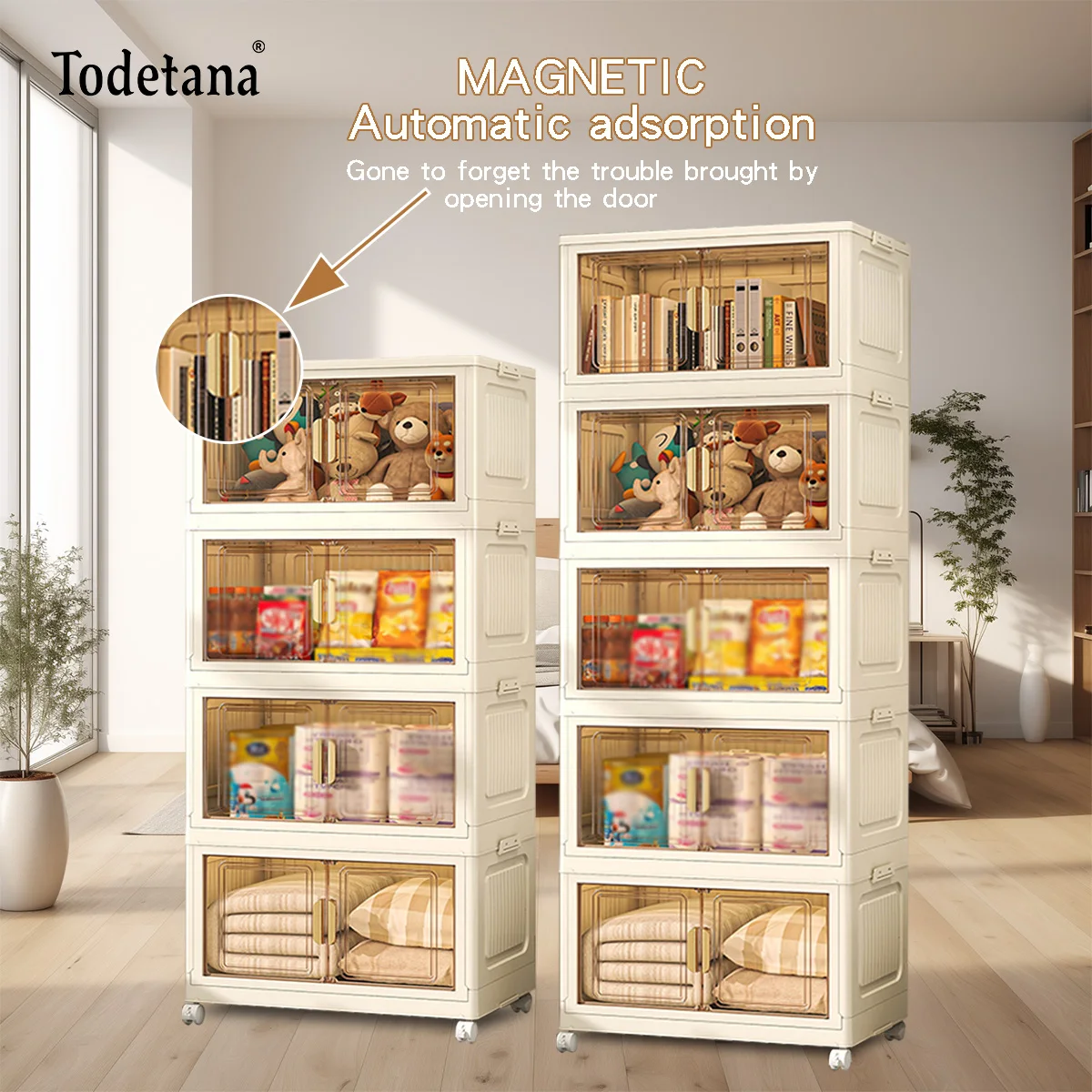 

Extra Large Storage Cabinet with Doors Simple Assembly Multi-layer Foldable Wardrobe Stackable Storage Boxes for Shoes Sundries