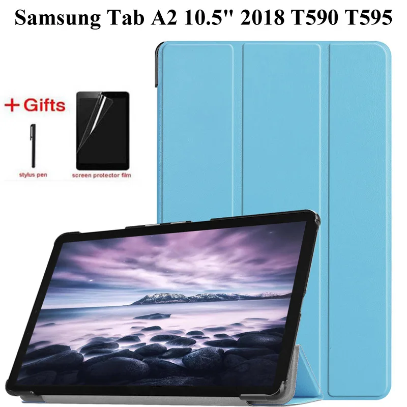 

Ультратонкий чехол из искусственной кожи для Samsung Galaxy Tab A A2, 10,5 дюйма, 2018 дюйма, T590, T595, T597, Женский умный чехол-подставка для планшета + пленка + ручка