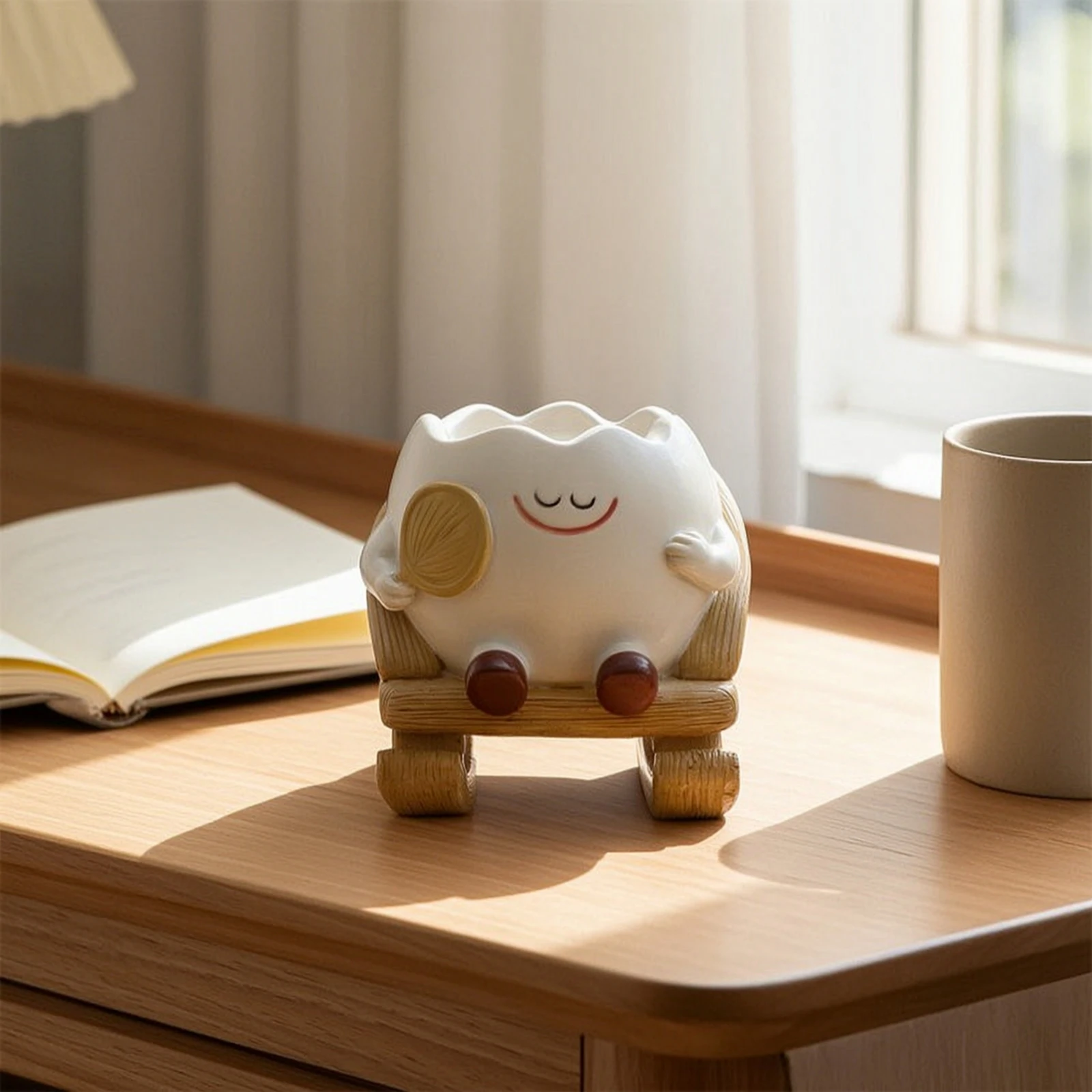 Planter with Rocking Chair Base Cute Rocking Chair Planter Cartoon Face Flowerpot Whimsical Succulent Pot Playful