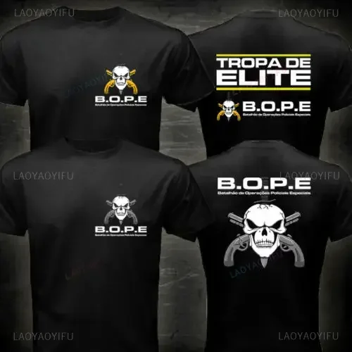 New Arrival BOPE Tropa De Elite Brazil Special Elite Forces Military Tshirt Men Two Sides Military Cotton Summer Male Tee Tops