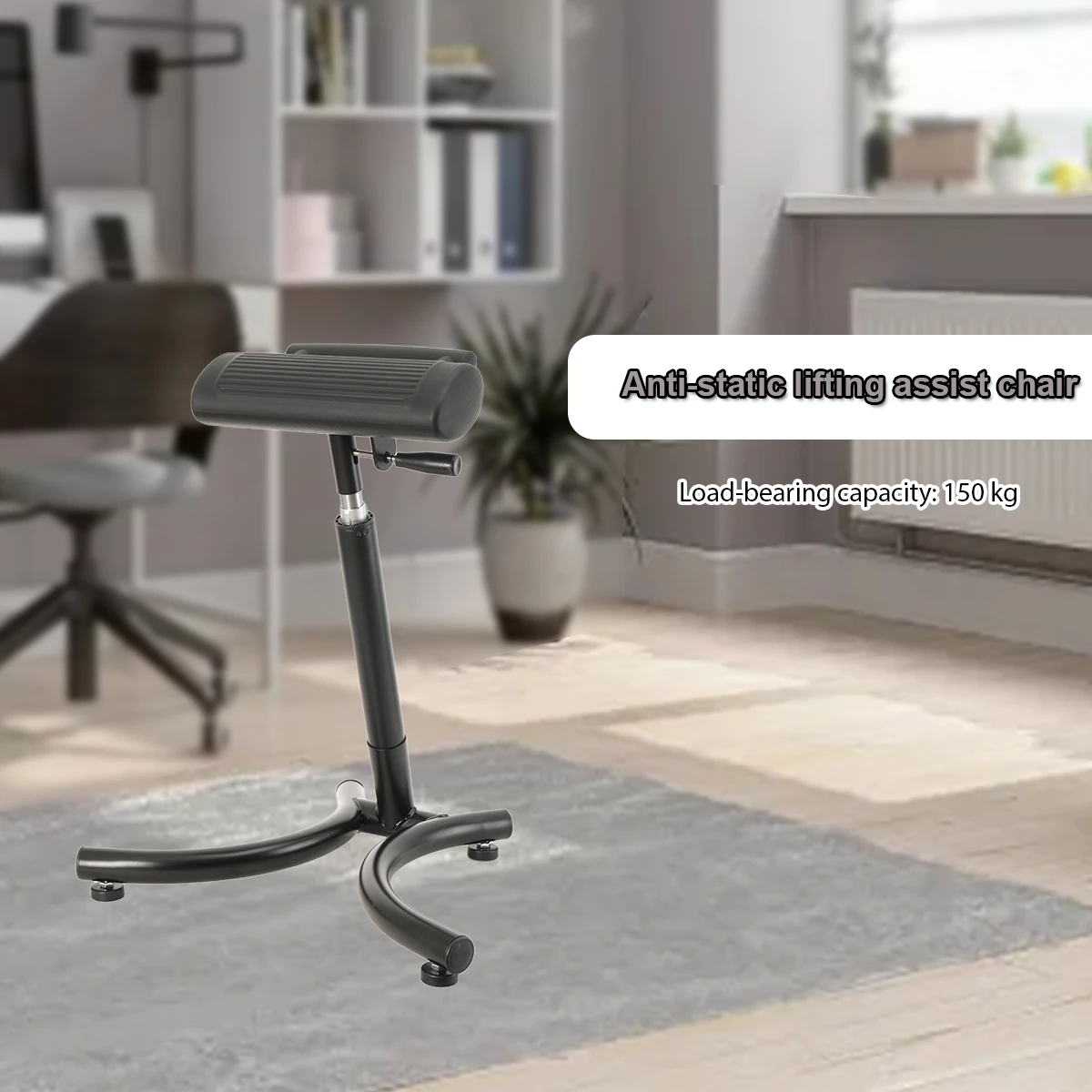 Sgabello mobile ergonomico regolabile in altezza, con meccanismo a molla a gas, maniglia integrata per il trasporto e seduta antiscivolo con scanalature, ideale per lavori prolungati, allevia le gambe