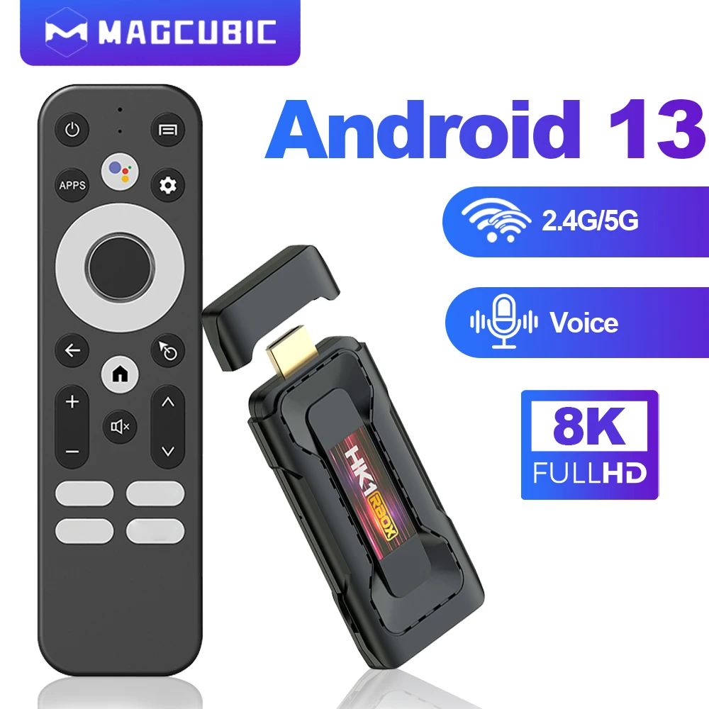 Transpeed Android13 Mini TV Stick 8K Video Decoding RK3528 Quad Core ARM Cortex A53 HDR10+ Voice Remote WIFI 6 BT5.0 TV BOX