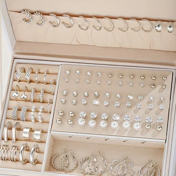 102 adet Set sadelik Metal zirkon kulak çıtçıt ve küpe çok parçalı Set kızlar ADaily bazında hiçbir kutu giymek