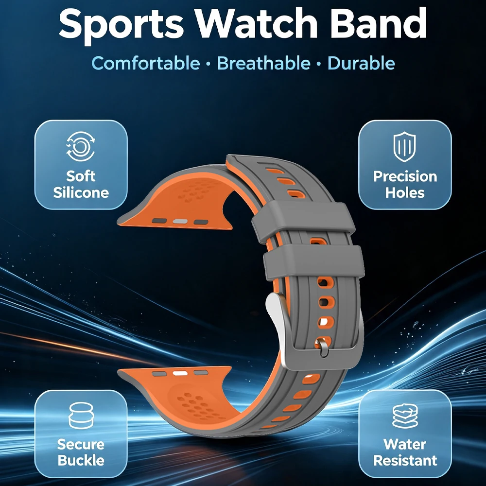 Watch Band For Apple Watch Ultra 3 2 49mm Strap Replacement Rubber Wristband iWatch 11 10 9 8 7 6 SE3 46mm 45mm 44mm 42mm Correa