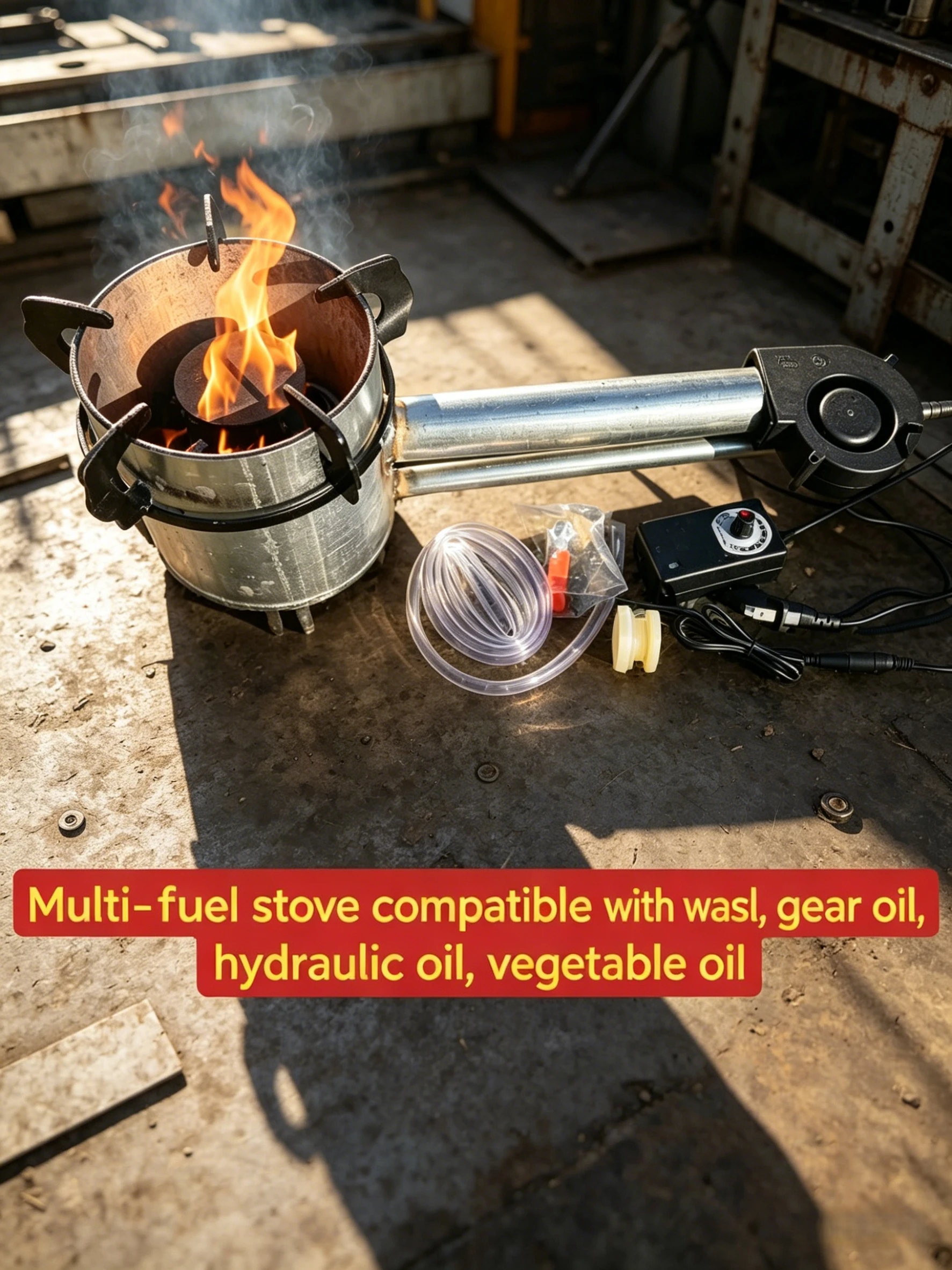 Waste Oil Burner Kit Old Motor Oil Stove with Electric Blower for Cooking & Heating, Portable Waste Oil Burning Furnace Tool