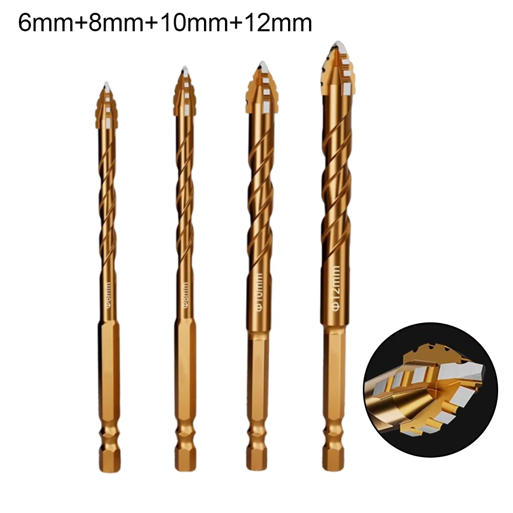 3/4/5pcs 6.35mm Hex Shank Drill Bits Set Tile Glass Concrete Ceramic Tile Hole Opener Four-edged Drilling Tool