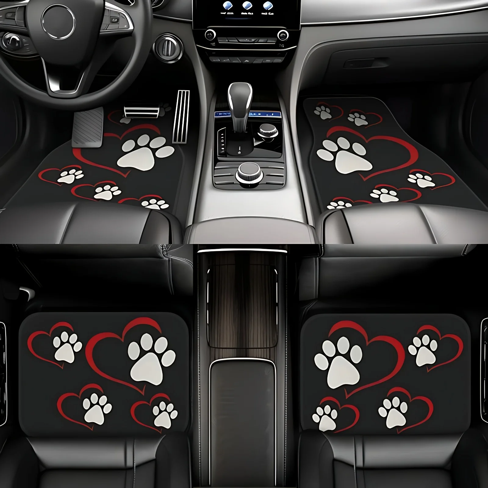 

4pcs Love Dog Paw Print Pattern Automotive Universal Floor Mats For All Seasons Vehicle Carpet Protection - Suitable For Cars, T