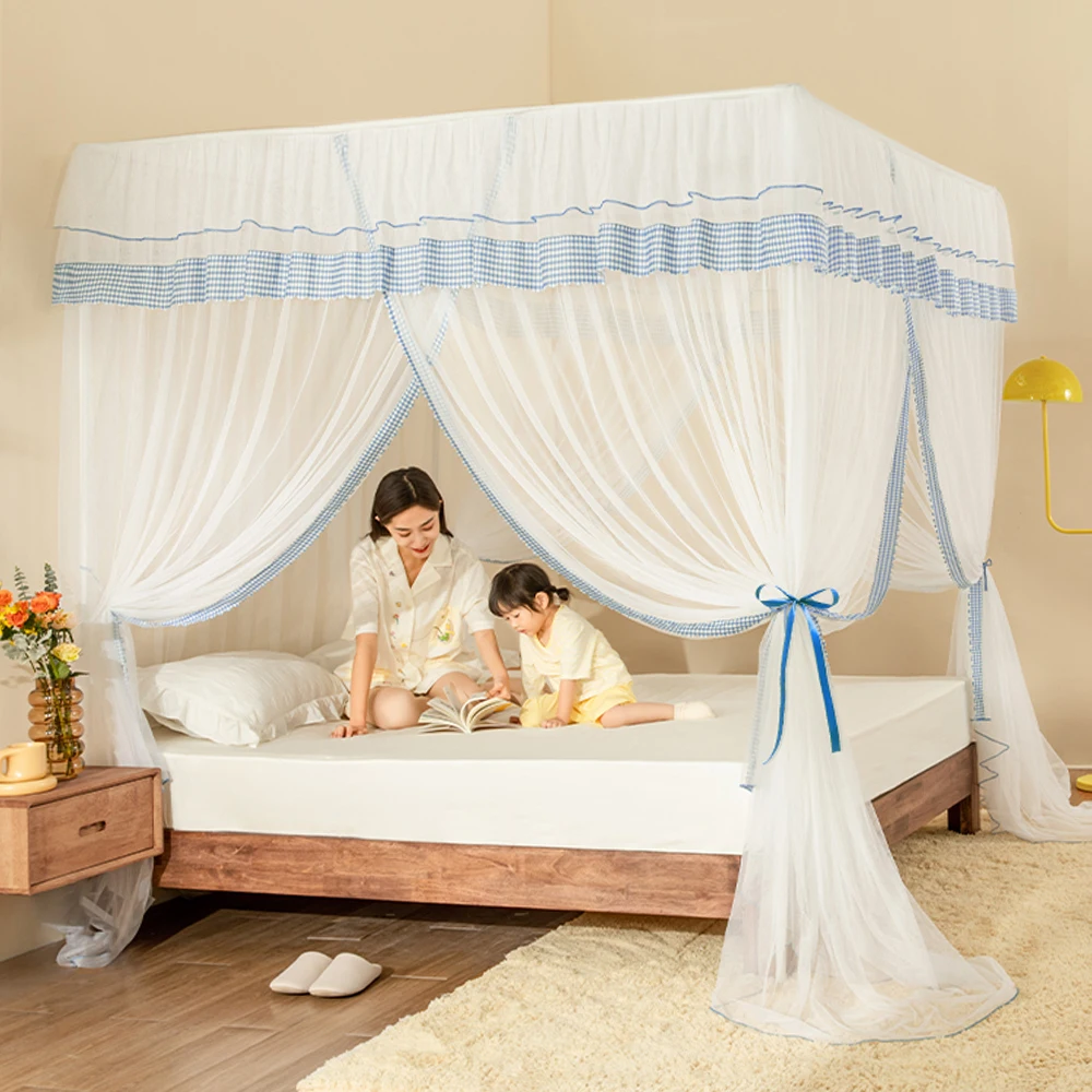 YanYangTian Cream Mousse Mosquito Net Square Luxury Mosquito Bedding Net Tent Romantic bed canopy Full perimeter mosquito proof