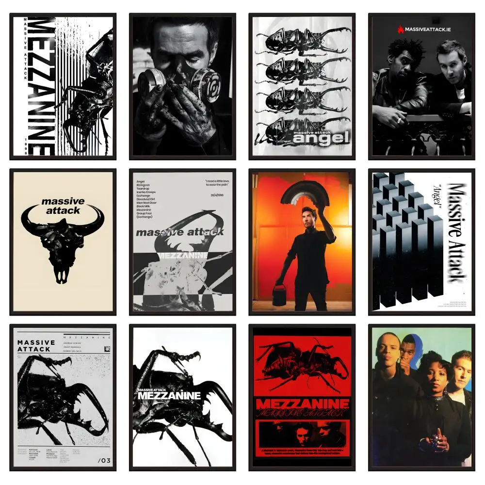 Póster de Trip-Hop Legends Massive Attack para oficina, dormitorio, café, decoración del hogar, pegatinas estéticas duraderas e impermeables, arte de pared HD