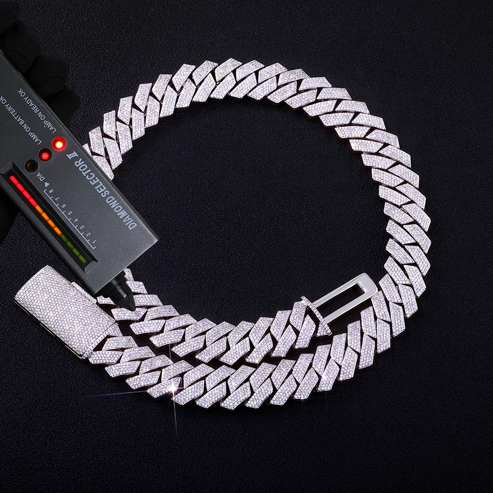 

ESKEEM 18/22mm 4 Rows Moissanite Cuban Chain 925 Sterling Silver VVS Diamond Iced Out Mens Necklace Bracelet