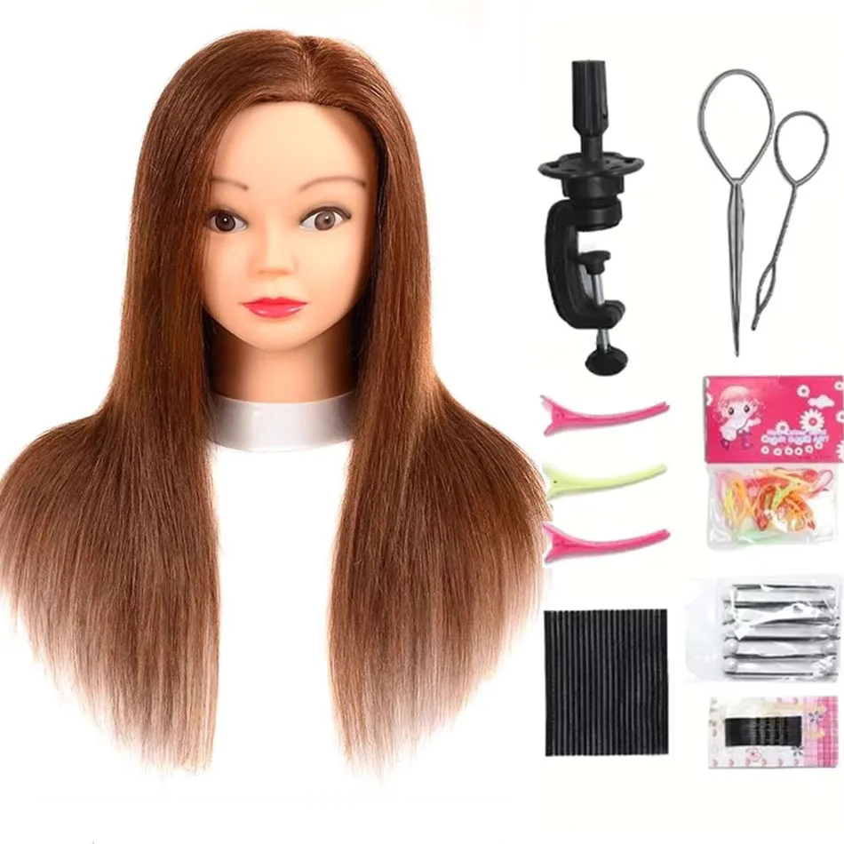 

18' Premium 100% Human Hair Mannequin Head for Hair Training and Styling Cosmetology Mannequin Head With Clamp Stand for Salon
