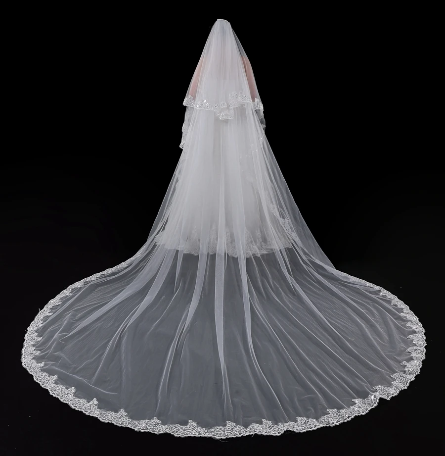 Neue Ankunft Weiß Elfenbein Spitze Rand Hochzeit schleier Zwei schichten Braut schleier für frauen hochzeit zubehör Velos de novia Braut schleier