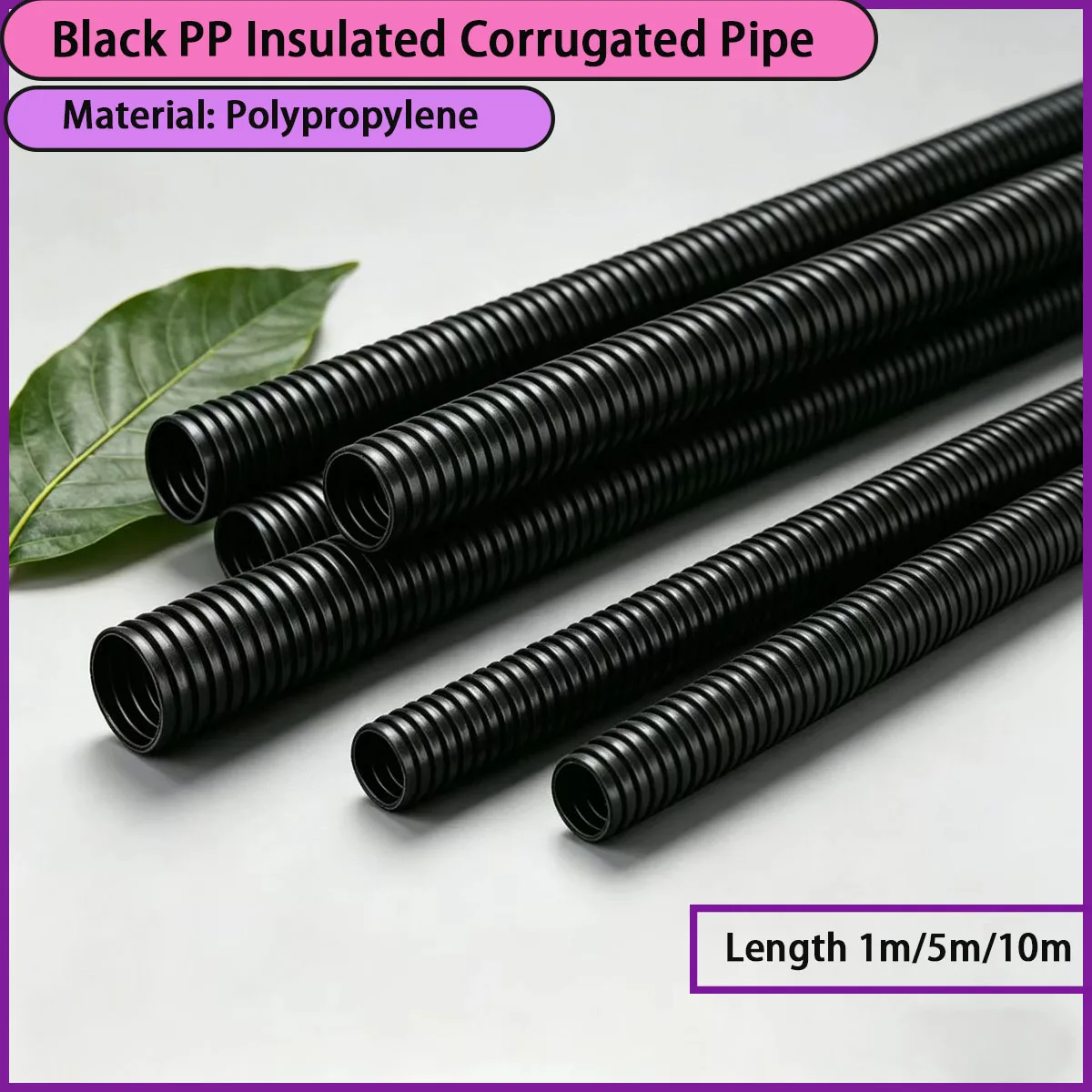 Black PP insulated corrugated pipe with a length of 1m/5m/10m is used for electrical wiring, mechanical equipment, etc