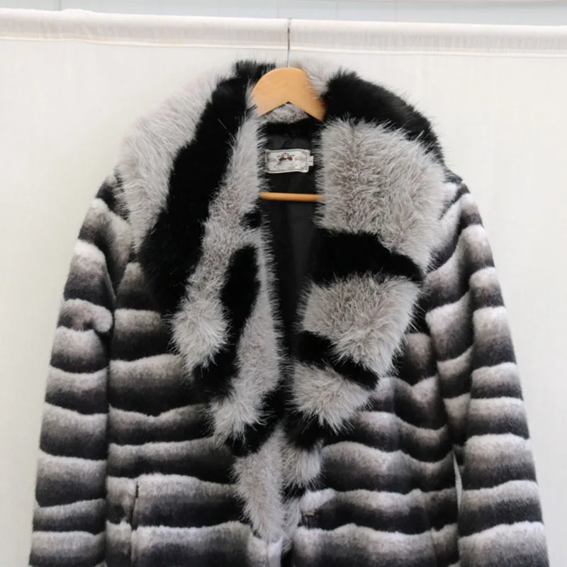 Płaszcz damski ze sztucznego futra norki w zebrę, imitacja futra lisa, nowy model na zimę 2025, elegancki kołnierz, płaszcz damski, płaszcz wierzchni H614