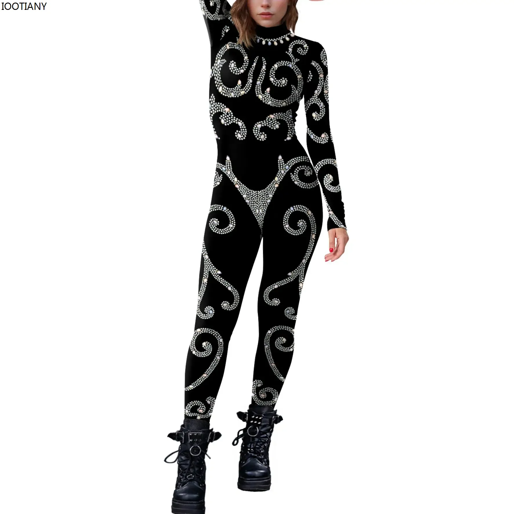 

Women Sexy 3D Print Jumpsuit Diamond Border Pattern Bodysuit Adult Aerial Yoga Catsuits Carnival Party Fancy Cosplay Zentai Suit