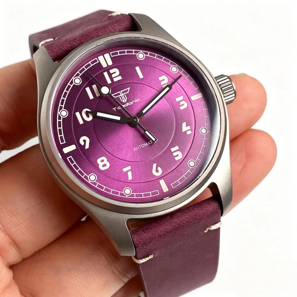 39mm Titanium Pilot Watch Purple Face Automatic Mechanical Miyota 8215/Asia 2824 Movement 20ATM Sapphire Glass Tandorio