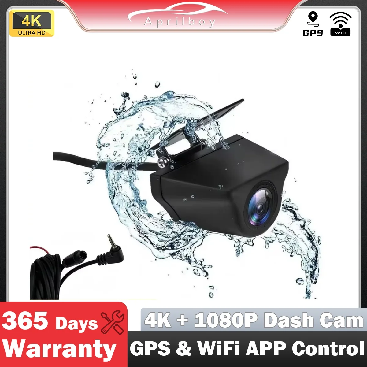 Aprilboy 1080P AHD Rear Camera 4 Pin 2.5mm Jack Reverse Image Cam Only for Dash Cam Carplay Support CVBS CVI TVI Format