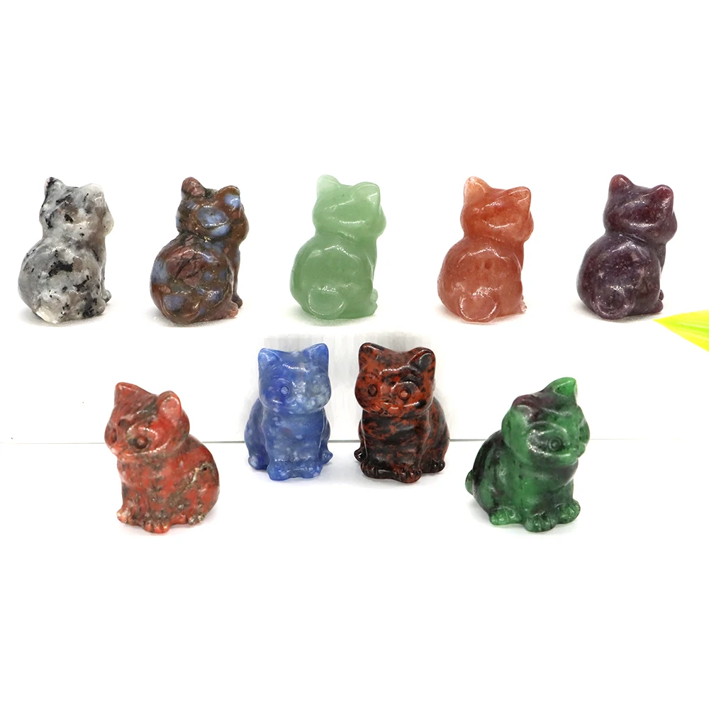 30mm Natural Crystal Cute Cat Figurine Hand Carved Reiki Healing Animals Statue Lucky Stones Crafts Home Decoration  Wholesale