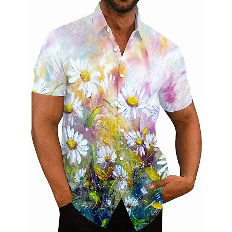 Camisa floral de manga curta masculina, casual na moda social, roupas havaianas diárias apertadas, padrão floral de luxo, Harajuku Y2k