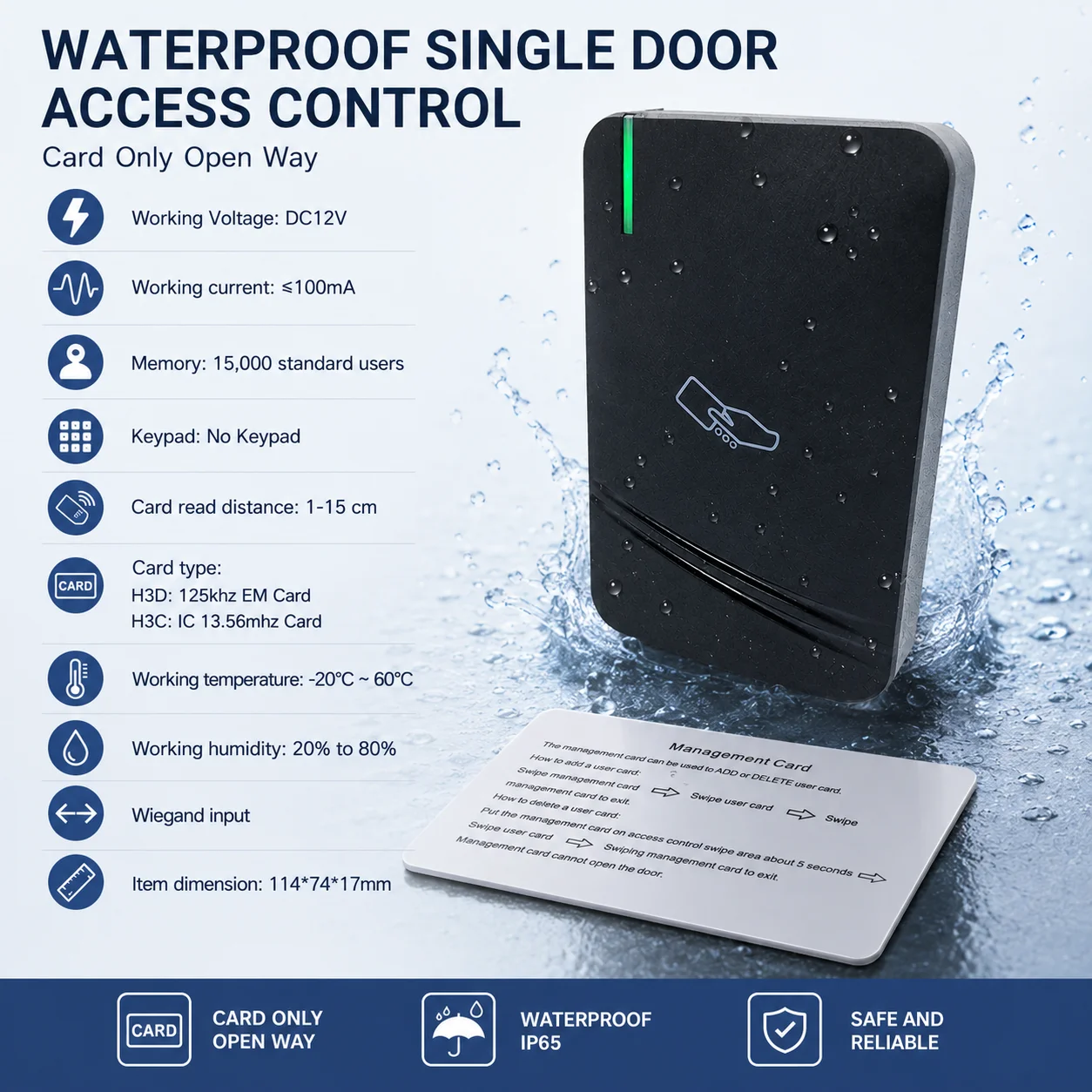 IP65 Waterproof RFID EM 125khz IC 13.56mhz Proximity Card Outdoor Touch Keypad Controller Door Access Control System