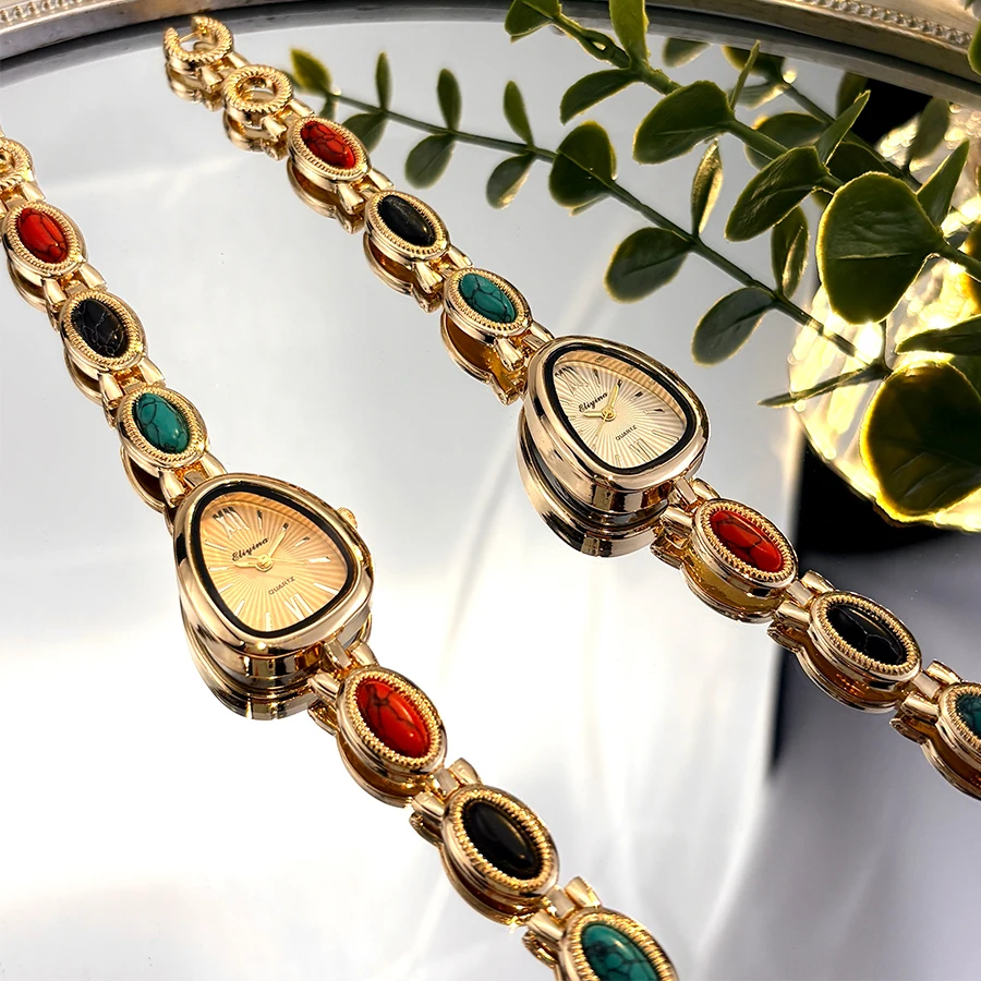 Vintage-Inspired Snake Head Turquoise Stone Watch - Unique Statement Accessory For Woman
