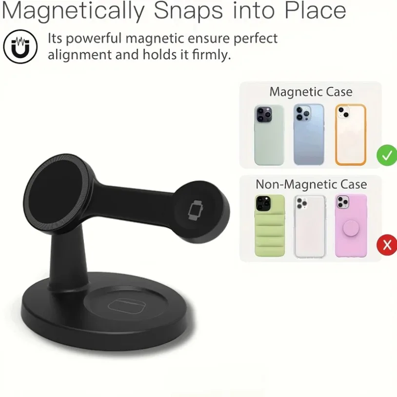 100W 3 In 1 Magnetic Wireless Charger Stand For Magsafe iPhone 16 15 14 13 Pro Apple Watch 9 8 AirPods Pro Fast Charging Station - náhled 2