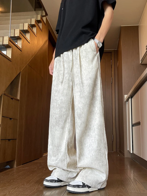 

Trendy Summer Loose Wide Leg Pants Casual Dyed Thin Qui Dry Straight Cut Long Trousers Breathable Lightweight Loose Fit Jeans