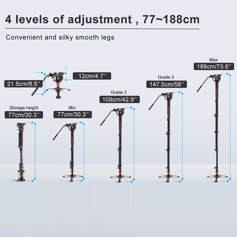 Miliboo MTT705 supporto per videocamera professionale per videocamera con testa di trascinamento fluida per DSLR, viaggio per videocamera carico 10kg
