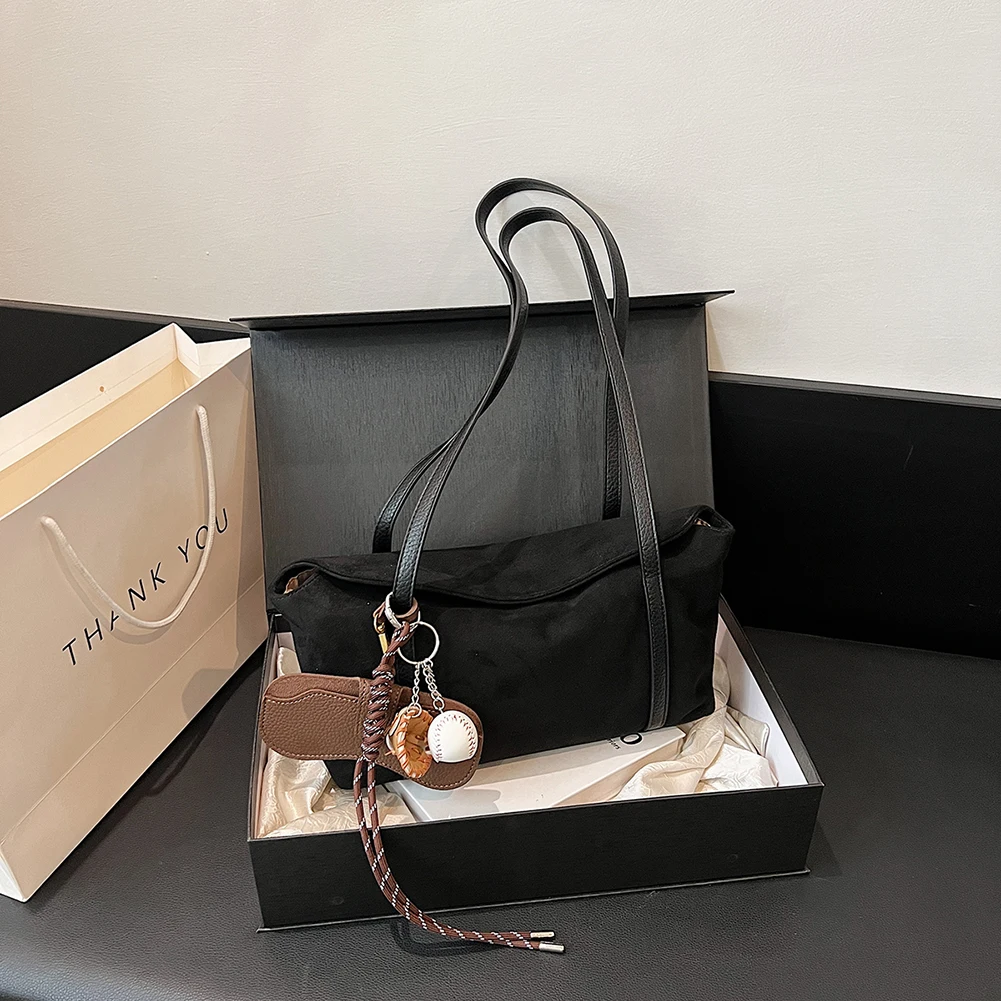 Bolso de hombro de gamuza para mujer con bolsillo interior, bolso con solapa para las axilas, bolso de mano de Color sólido de gamuza sintética, bolso de mano para viaje