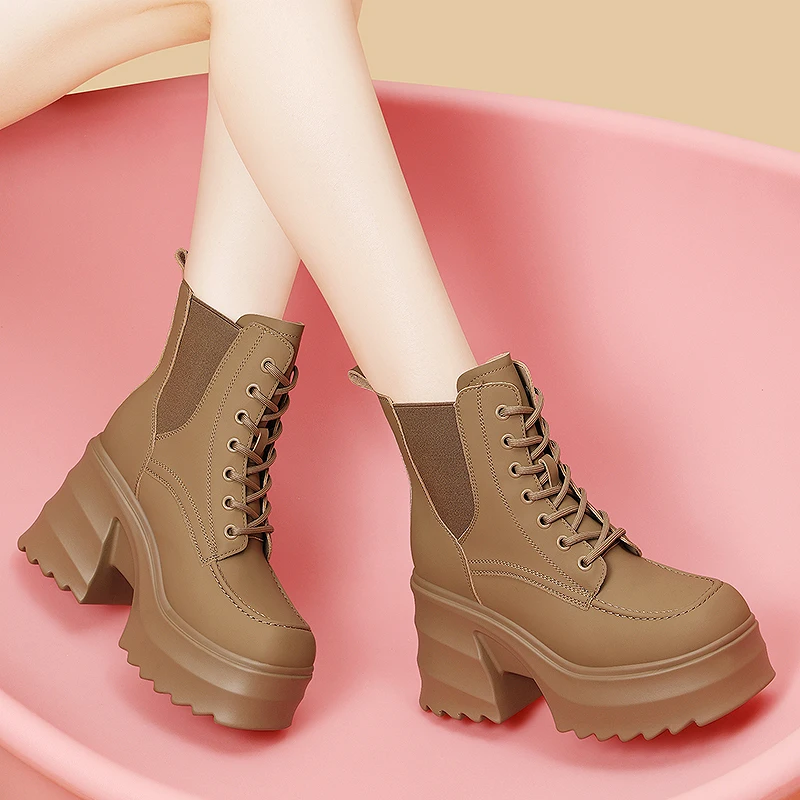 New Platform High Heels Shoes Fashion chunky Wedges Shoes Retro Ankle Boots Women Outudoor Boots Work Snow Boots Height Increase