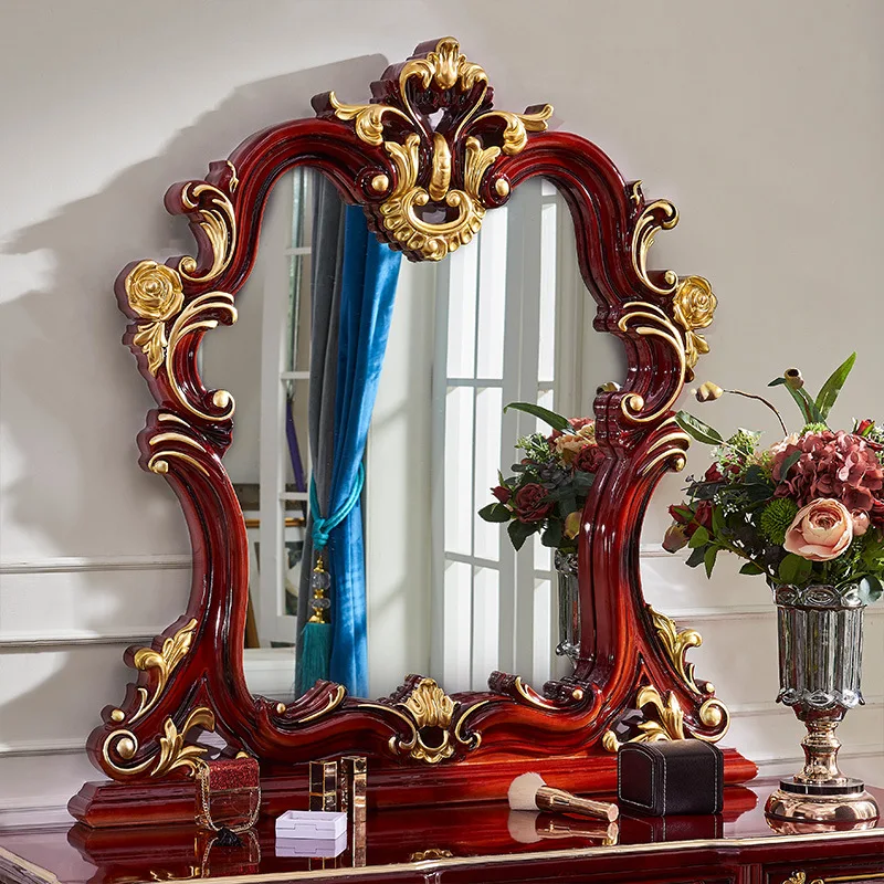 Penteadeira neoclássica quarto vermelho sândalo penteadeira de luxo europeu espelho de maquiagem fezes de maquiagem