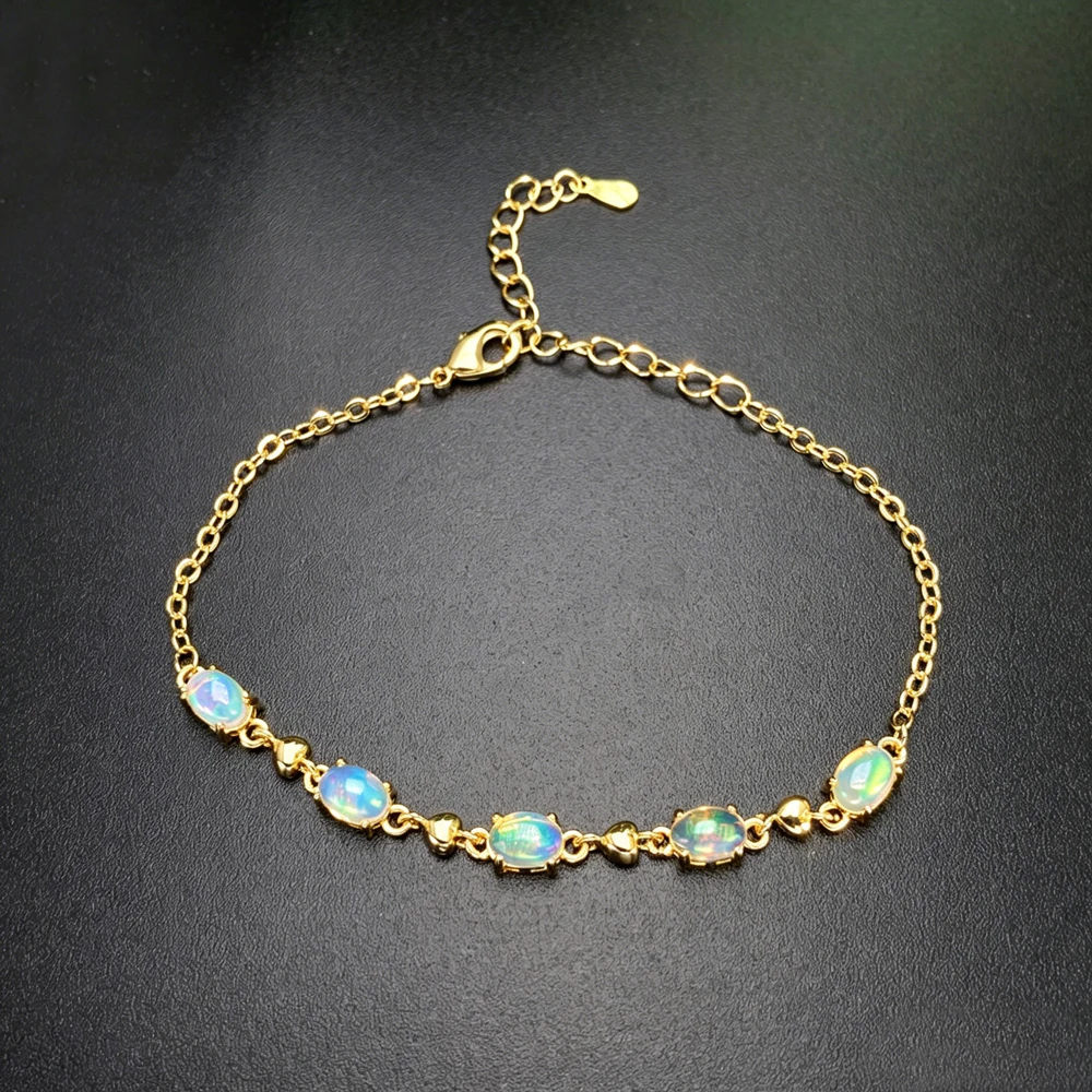 

Trendy Natural Opal Bracelet 18K Yellow Gold Gemstone 4*6mm Origin Ethiopia for Women Birthday Party Fine Jewelry Gift