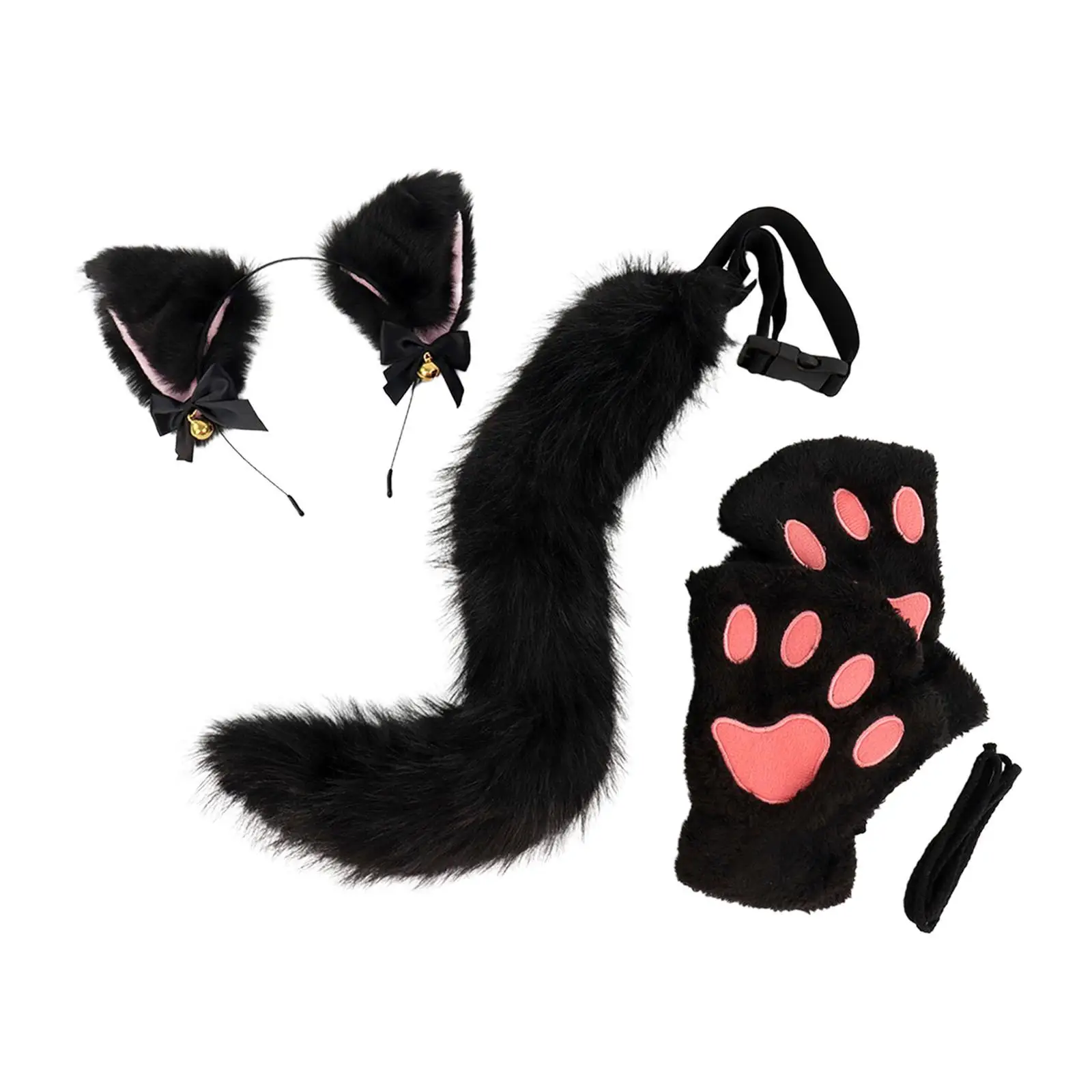 Cat Ears and Tail Set Dress up Plush Ears Hair Hoop for Night Club Prom Birthday