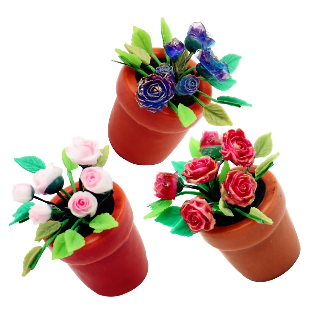 3Pcs Realistic Clay Micro Landscape Bonsai Adornment Mini Potted Plant for Miniature Garden Decor Tiny Bonsai Prop Home