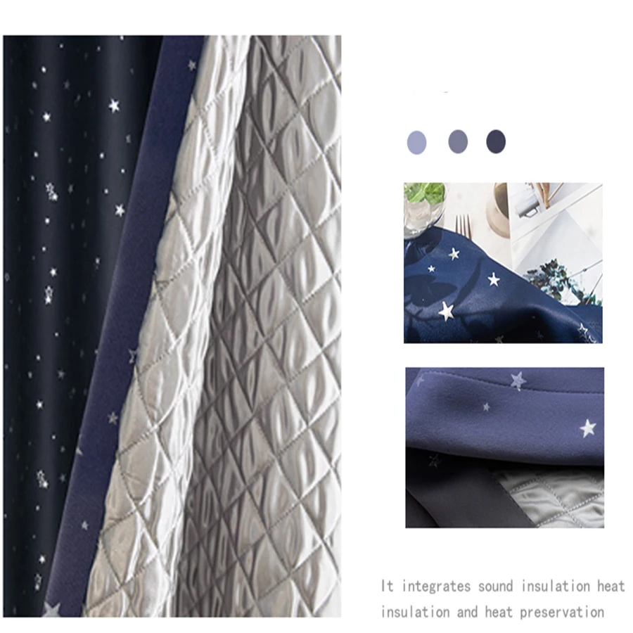 Shiny Star Curtains 100% Full Shading Bedroom Thickened Windproof Warm Curtains Super Sound Insulation and Noise Reduction