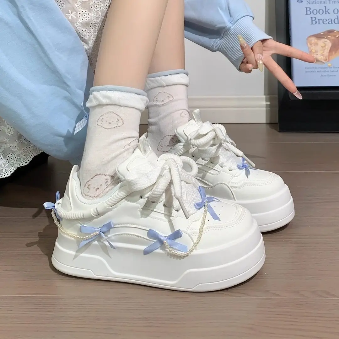 Trendy Women Footwear Reimagined Star Pattern Platform Sneakers Summer Hong Kong Style Thick Bottom Niche Original White Shoes