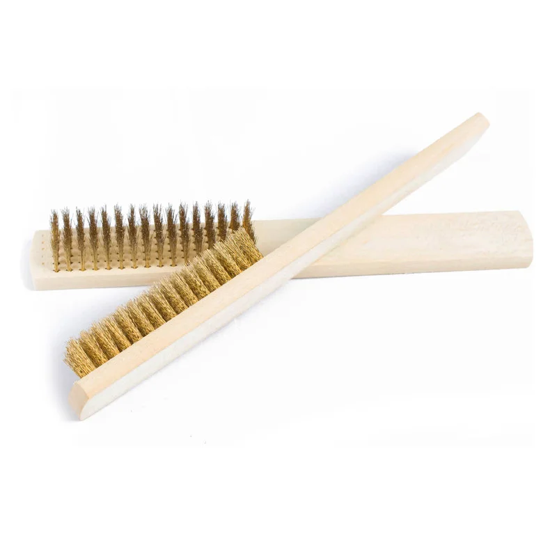 Brosse métallique à poils en laiton doux, avec manche en bois, pour nettoyer la Surface métallique, enlever les taches de peinture de rouille et les scories de soudage