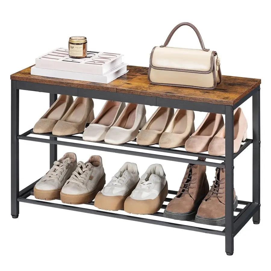 

HOOBRO Shoe Storage Bench, 29.5 L Entryway Bench Organizer, 3Tier Shoe Rack for Closet, Shoe Shelf with Wooden Top Seat, Loads