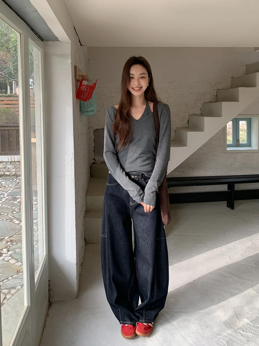 

Retro Waed Straight Leg Jeans Women's High Waist Cotton Denim Pants Knife Split LineMadison Avenue by Sixi Quartet