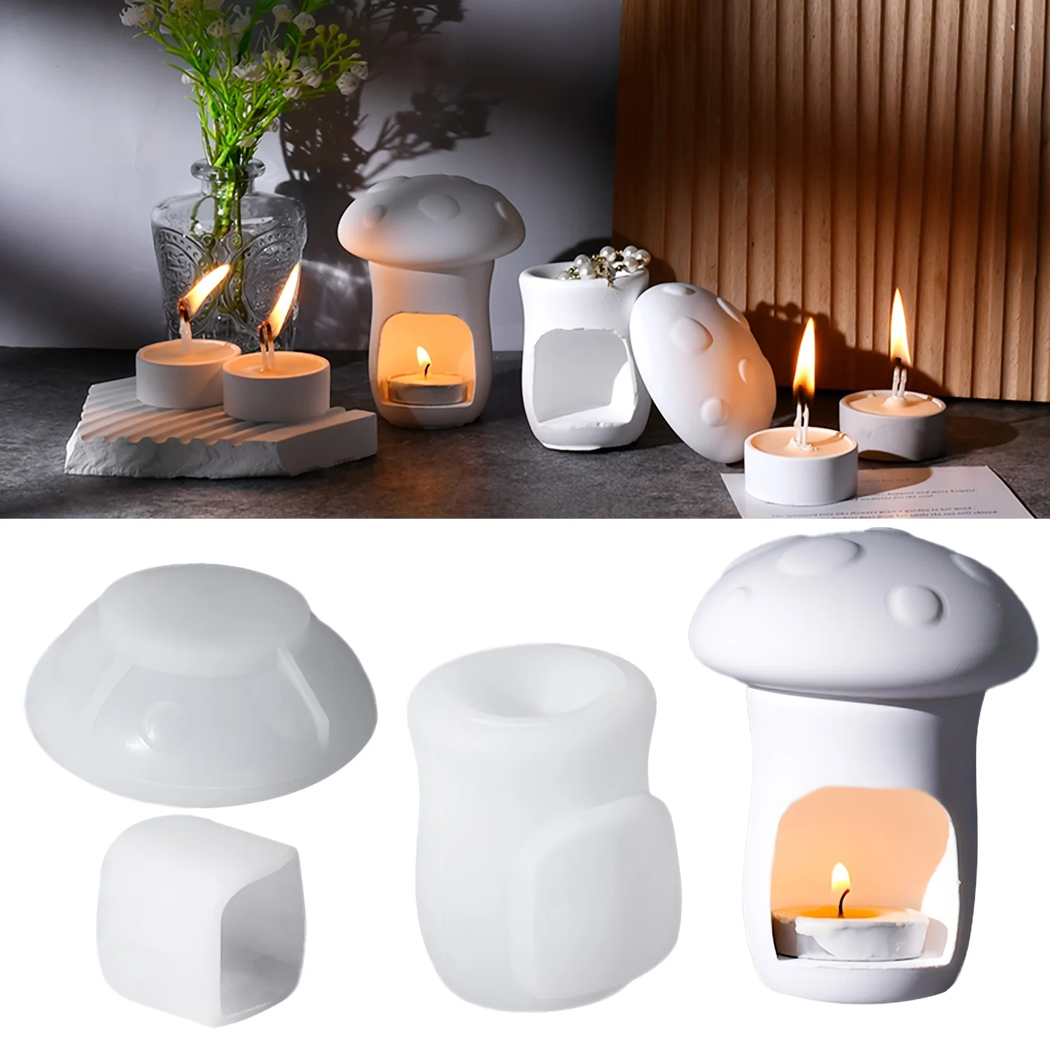Resin Casting Molds,Silicone Molds for Hollow Mushroom Candle Holders, Plaster Casting Molds for Scented Candle Holder Ornaments
