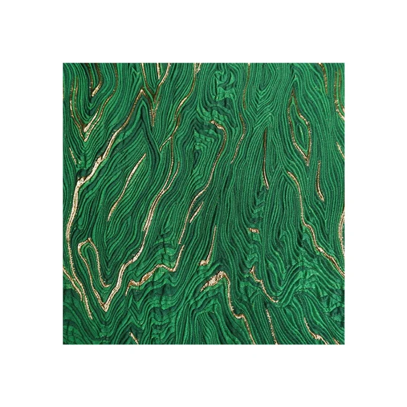 Bright Line Jacquard Fabric Wire Stripe Embossed Shiny Gold Green Polyester Dress Fashion Designer Wholesale Fabrics Cloth