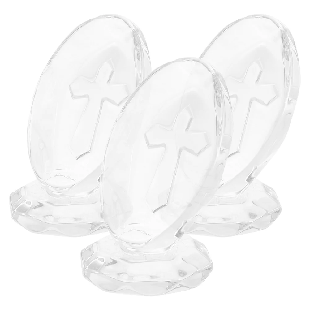

3Pcs Crystal Cross Ornament Standing Tabletop Decorative Religious Cross Display Desktop Ornament for Home Office