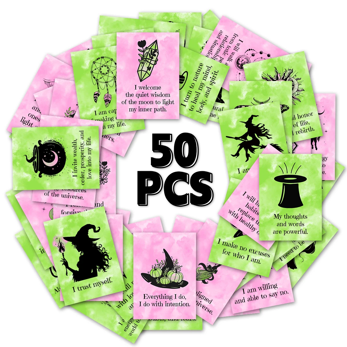 50 Stück Hexen-Befirmationskarten für Halloween, positive Karten, Geschenke für Familie und Freunde, Halloween-Home-Office-Karten-Dekorationen – Detail 1