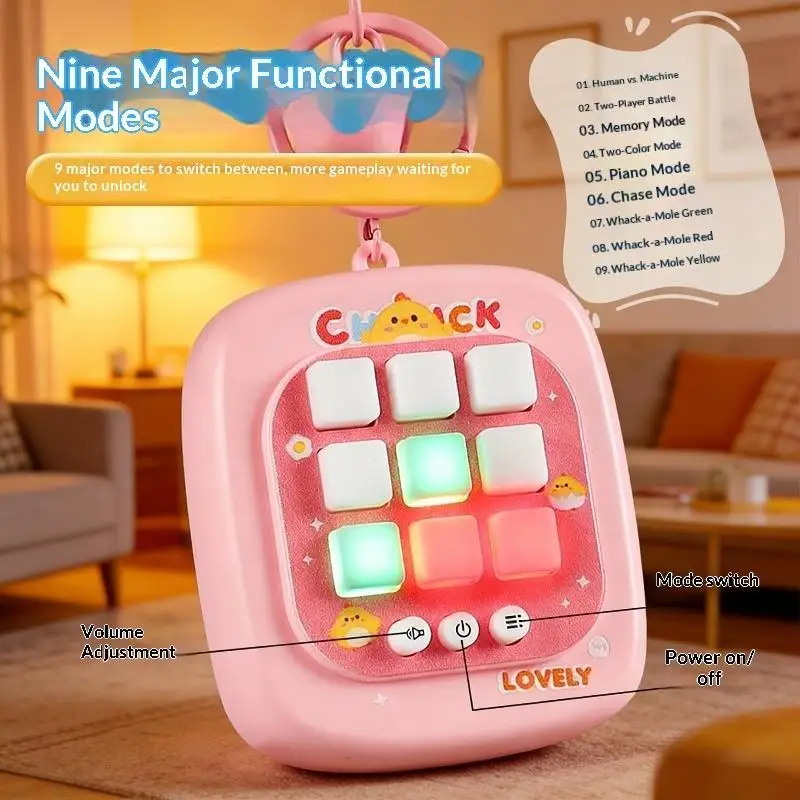 4 in 1 Electronic Tic Tac Toe Game Keychain Mini Handheld Memory Whack a Mole LED Fidget Toy Portable Educational Gift for Kids