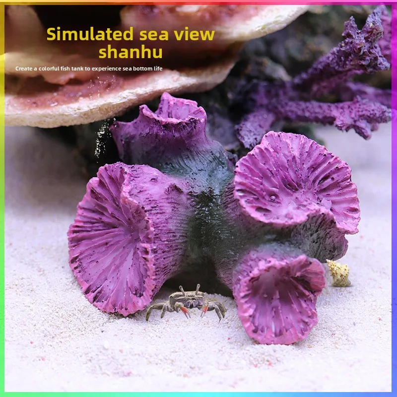 

SYSENCIAGA Purple Coral Reef Decor, Artificial Coral & Rock Set with Shells - Resin Aquarium Centerpiece for Saltwater Tank