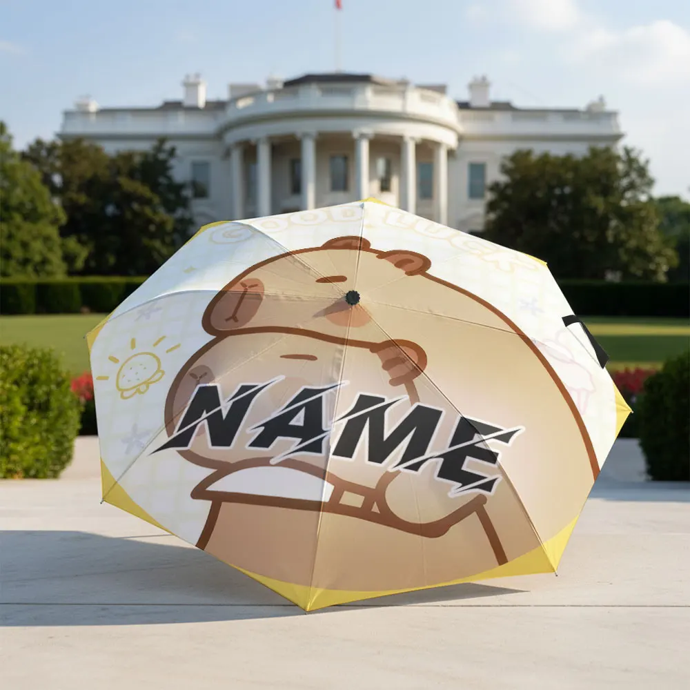 Custom Name Umbrella Cute Cartoon Capybara Good Luck Graphic Print Compact Folding Travel Parasol Gift For Teenagers