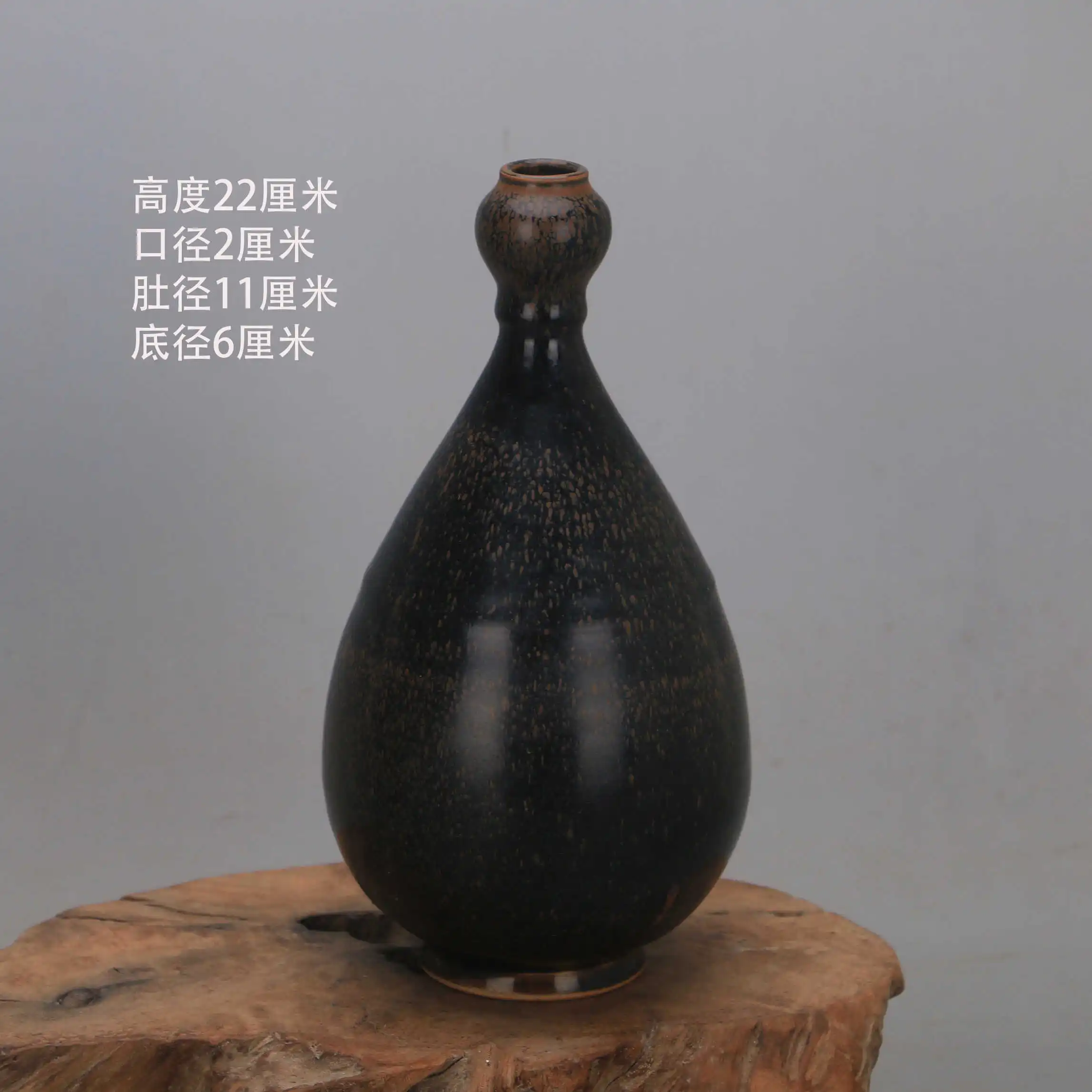 Song Dynasty Jian Kiln Hare Fur Black Gold Glaze Garlic Head Vase Vintage Porcelain Home Decor Display Collectible
